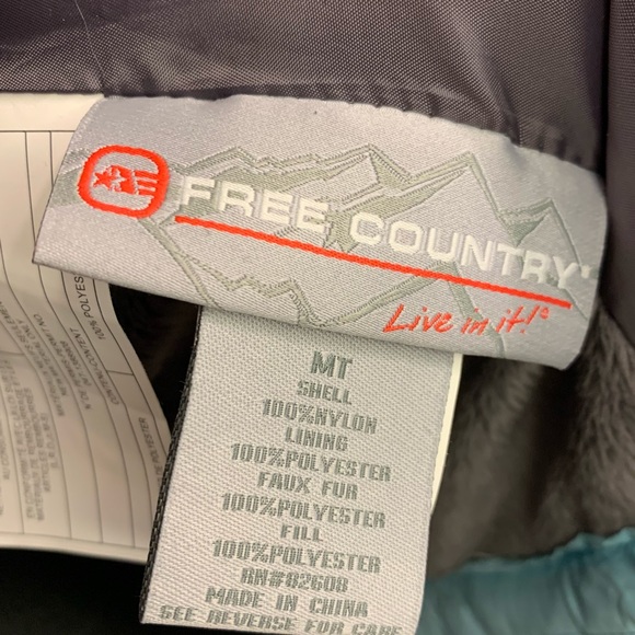 Free Country Lightweight Puffer Jacket Aqua Blue Green Fleece Lined Medium Tall - Picture 4 of 5